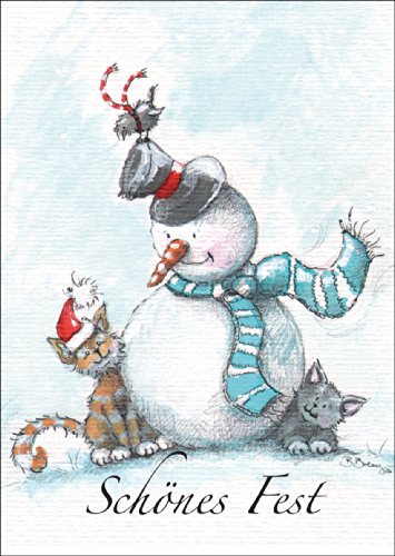 Niedliche Weihnachtskarte mit Schneemann und Katze, die EIN schönes Fest wünschen. • s Glückwunsch Karten Set mit Umschlag zu Weihnachten, Silvester für Familie, Kollegen von Kartenkaufrausch