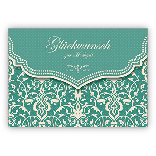 Schöne Hochzeitskarte mit Vintage Damast Muster in edlem hellblau türkis: Glückwunsch zur Hochzeit • edle Glückwunsch Grußkarte um dem Brautpaar zu gratulieren von Kartenkaufrausch