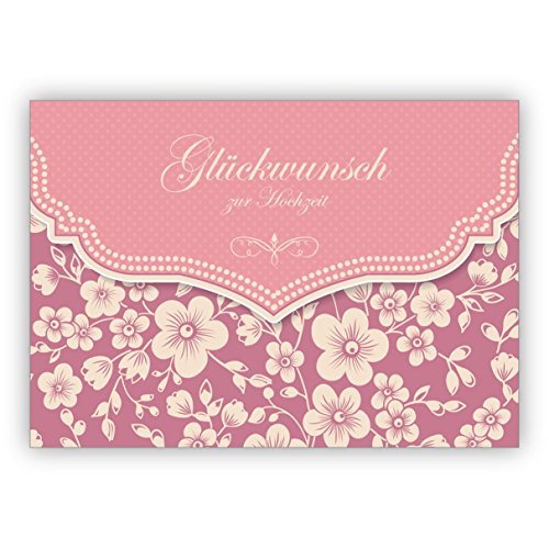 Wunderbare Vintage Hochzeitskarte mit Retro Kirschblüten Muster in rosa: Glückwunsch zur Hochzeit • feine Glückwunsch Klappkarte zur Trauung, Standesamt von Kartenkaufrausch