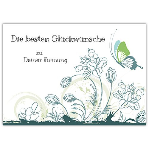 Wunderschöne Firmungs Karte mit Blumen und Schmetterling, blau grün "Die besten Glückwünsche zu Deiner Firmung" • hübsche hochwertige Grusskarte mit Umschlag für nette Grüsse von Kartenkaufrausch