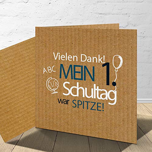8 Danksagungskarten zur Einschulung mit passenden Umschlägen, Danksagungskarten zur Einschulung im Set zu 8 Stk. "Globus Karton" Design von Kartenkuss