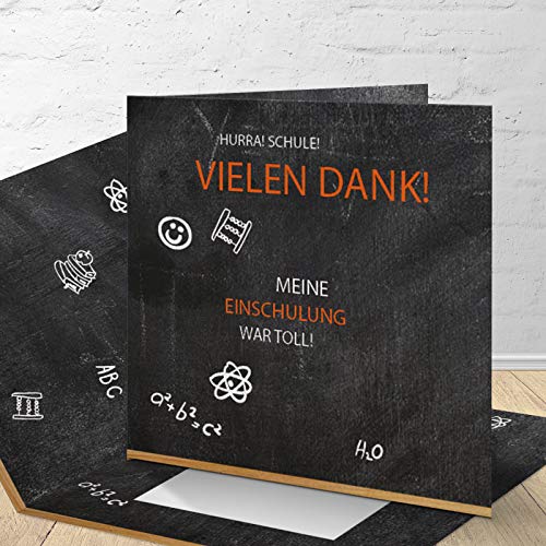 8 Danksagungskarten zur Einschulung mit passenden Umschlägen, Danksagungskarten zur Einschulung im Set zu 8 Stk. "Tafel" Design von Kartenkuss