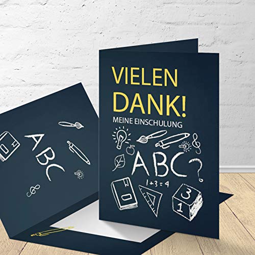 8 Danksagungskarten zur Einschulung mit passenden Umschlägen, Danksagungskarten zur Einschulung im Set zu 8 Stk. "Tafelbild" Design von Kartenkuss