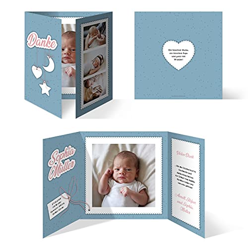 10 x Geburtskarten Babykarten Mädchen Junge Baby Danksagungskarten Dankeskarten individuell - Sonne Mond und Sterne von Kartenmachen.de