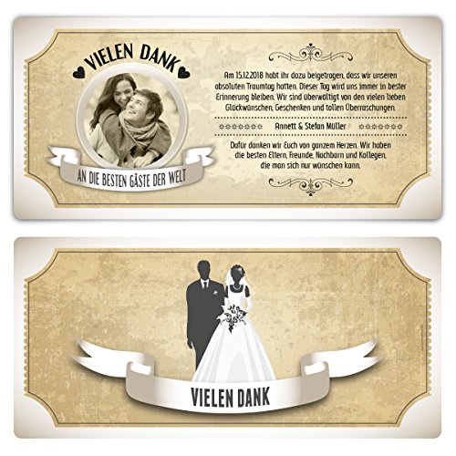 10 x Hochzeit Danksagungskarten Dankeskarten individuell - Vintage Brautpaar in Weiß von Kartenmachen.de