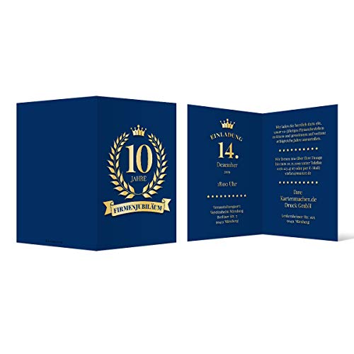 20 x Einladungskarten Firmenjubiläum individueller Text DIN A6 Klappkarte - Königsblauer Lorbeerkranz von Kartenmachen.de