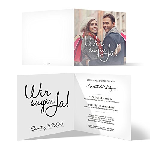 20 x Hochzeit Einladungskarten Hochzeitseinladungen Quadrat Klappkarte - Wir sagen Ja von Kartenmachen.de