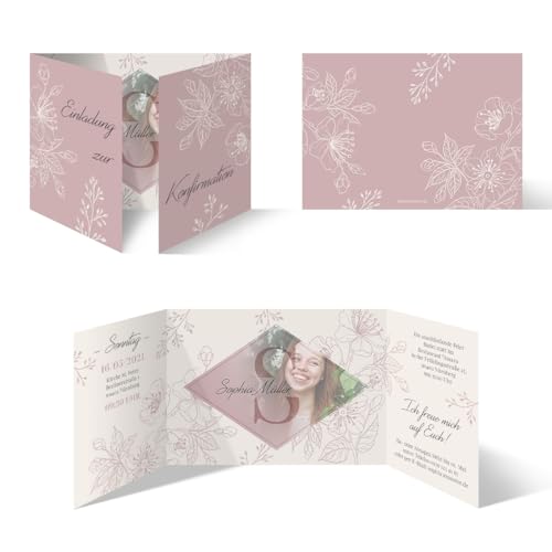 20 x Konfirmation Einladungskarten Einladungen individuell mit Text und Foto DIN A6 Altarfalz-Klappkarte - Kirschblüten von Kartenmachen.de