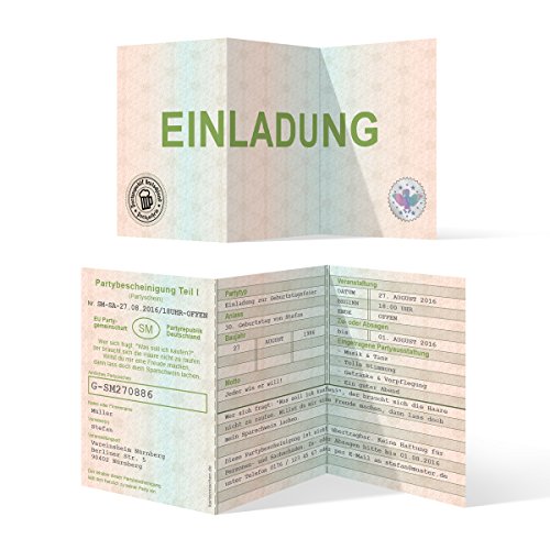 Einladungen (30 Stück) als Fahrzeugschein Klappkarte Zulassungsbescheinigung Einladungskarten von Kartenmachen.de