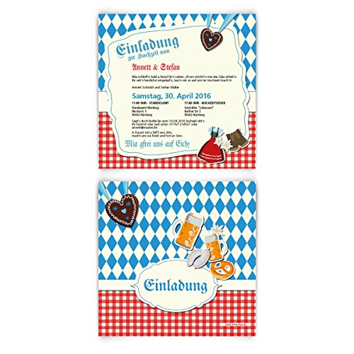 Einladungskarten (30 Stück) Bayrisch Oktoberfest Hochzeit Einladungen Hüttengaudi Bayern von Kartenmachen.de