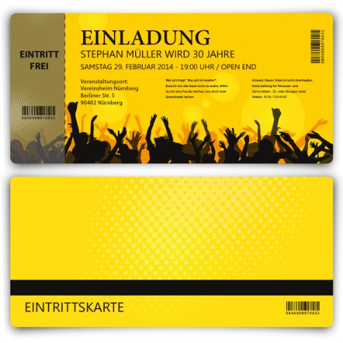 Einladungskarten zum Geburtstag (10 Stück) als Eintrittskarte Party Ticket Karte Einladung von Kartenmachen.de