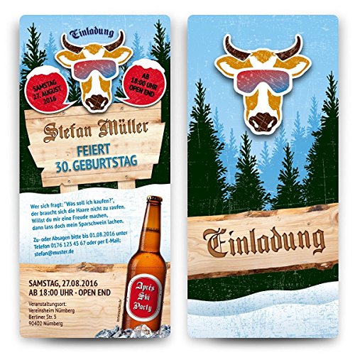 Einladungskarten zum Geburtstag (30 Stück) Après-Ski Motiv - Ticket mit Abriss von Kartenmachen.de