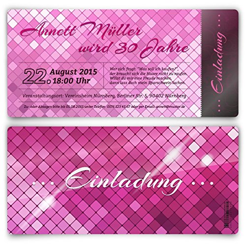 Einladungskarten zum Geburtstag (30 Stück) Glamour in Pink Glanz elegant edel glamourös von Kartenmachen.de