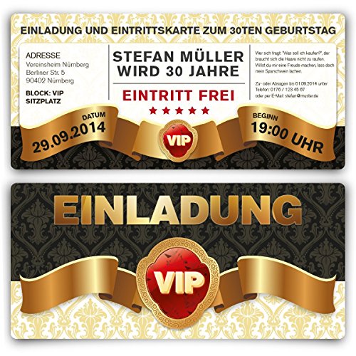 Einladungskarten zum Geburtstag (30 Stück) VIP Karte Ticket Einladung von Kartenmachen.de