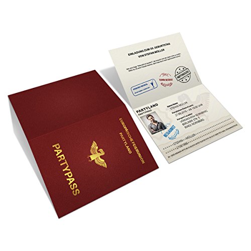 Einladungskarten zum Geburtstag (30 Stück) als Reisepass Klappkarte mit Foto Ausweis Pass von Kartenmachen.de