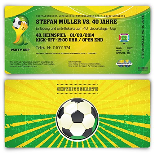 Einladungskarten zum Geburtstag (30 Stück) als WM Fussballticket Karte Ticket Fussball Einladung von Kartenmachen.de