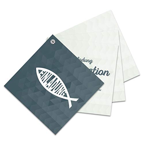 Kartenmachen.de 10 x Fächerkarten Konfirmation Einladungskarten individuelle Einladungen Quadrat 148x148mm - Moderner Jesus Fisch von Kartenmachen.de