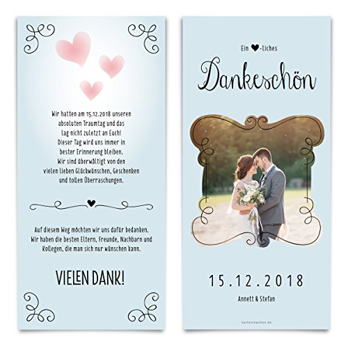 Individuelle Hochzeit Dankeskarten (Menge 10 bis 100 Stück wählbar) Danksagung Danksagungskarten Danke Hochzeitsdanksagung - Küssendes Paar, mit Ihrem Bild, dickes Kartonpapier von Kartenmachen.de