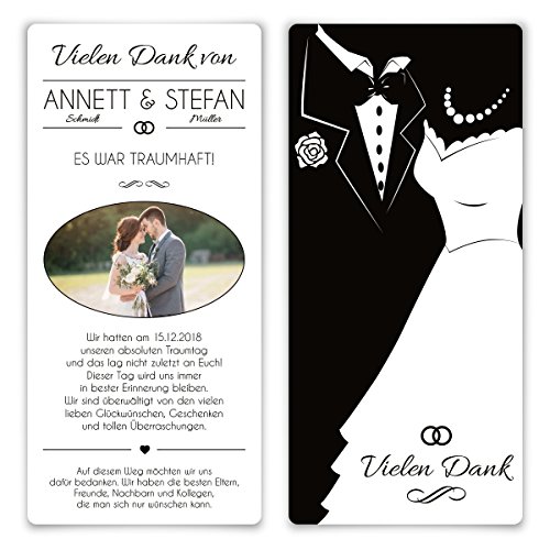 Kartenmachen.de 10 x Hochzeit Dankeskarten Danksagungskarten Danksagung Foto individuell - Black and White Brautpaar Weiß von Kartenmachen.de