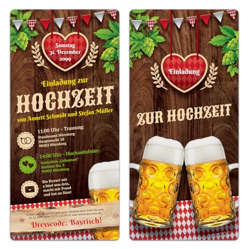 Kartenmachen.de 10 x Hochzeitseinladungen Einladungskarten individuell mit echtem Abriss - O'zapft is! in Rot von Kartenmachen.de