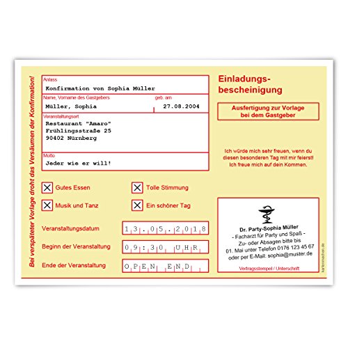 Kartenmachen.de 10 x Witzige Einladungskarten Konfirmation Einladungen Konfirmationskarten - Krankschreibung Krankmeldung AU Gelb von Kartenmachen.de