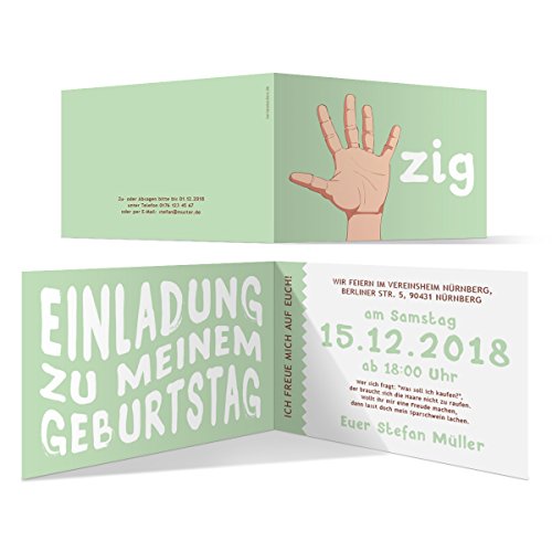 Kartenmachen.de 20 x Einladungskarten runder Geburtstag 50 Jahre Geburtstagseinladungen - Handzeichen von Kartenmachen.de