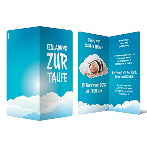 Kartenmachen.de 20 x Taufe Einladungskarten Taufkarte individuelle Taufeinladung - Strahlender Himmel von Kartenmachen.de