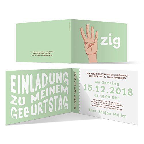 Kartenmachen.de 40 x Einladungskarten runder Geburtstag 40 Jahre Geburtstagseinladungen - Handzeichen von Kartenmachen.de