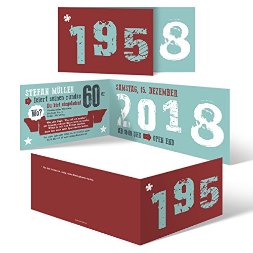 Kartenmachen.de 40 x Einladungskarten runder Geburtstag 60 Jahre Geburtstagseinladungen - Retro Geburtsjahr von Kartenmachen.de