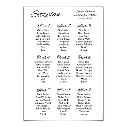 Kartenmachen.de Hochzeit Sitzplan Plakat Sitzordnung individuell - Schlicht Black and White von Kartenmachen.de