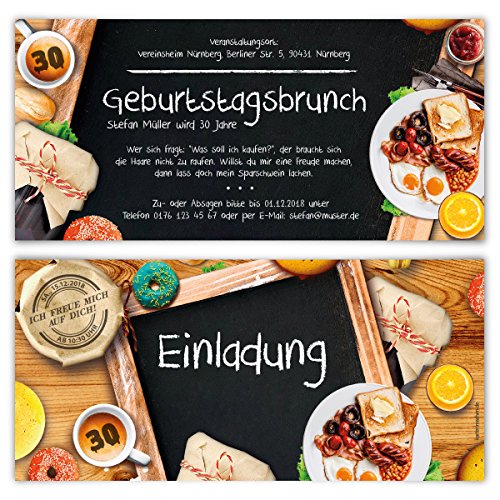 Kartenmachen.de Individuelle Geburtstag Einladungskarten zum Brunch Geburtstagsbrunch Einladungen mit Ihrem Text ab 10 Stück Sets von Kartenmachen.de