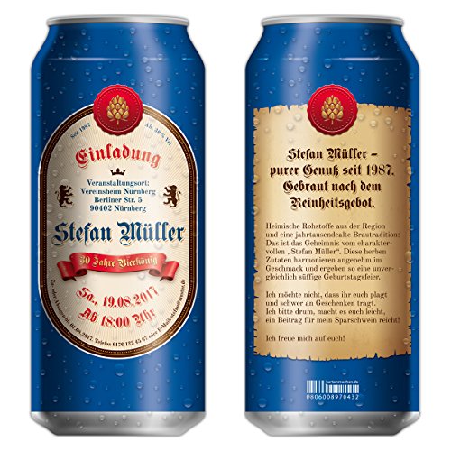 Kartenmachen.de Lasergeschnittene Geburtstag Einladungskarten (10 Stück) - Bierdose in Blau von Kartenmachen.de