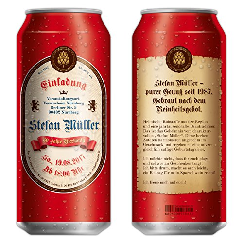 Kartenmachen.de Lasergeschnittene Geburtstag Einladungskarten (10 Stück) - Bierdose in Rot von Kartenmachen.de
