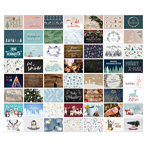 Kartenmachen.de Weihnachtskarten Postkarten 56 Stück Set unterschiedliche Motive DIN A6 148x105mm - Motiv-Set 2 von Kartenmachen.de