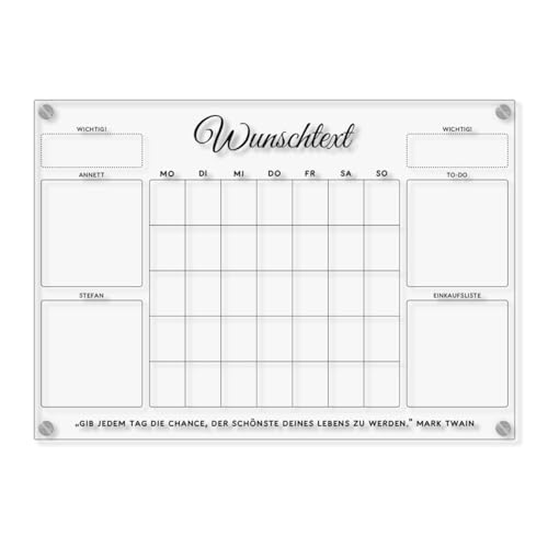 Personalisierter Acrylglas Wandkalender - Monatsplaner Familien Wochenplaner DIN A3, A2 oder A1 XXL wählbar inkl. Montagematerial Personalisierter Acrylglas Wandkalender - Monatsplaner Familien Wochenplaner DIN A3, A2 oder A1 XXL wählbar inkl. Montagematerial von Kartenmachen.de