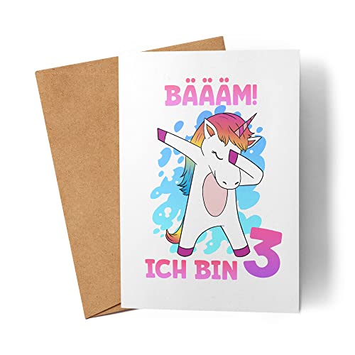 Einhorn Geburtstagskarte 3 Jahre Mädchen Karte zum 3. Geburtstag mit Einhorn-Motiv Faltkarte von Kartentraumland