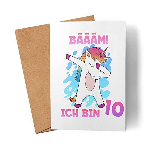 Kiddle-Design Einhorn Geburtstagskarte 10 Jahre Mädchen Karte zum 10. Geburtstag mit Einhorn-Motiv Faltkarte von Kartentraumland