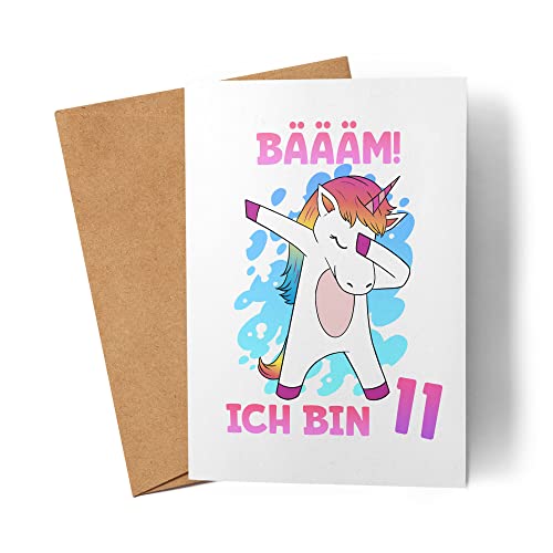 Kiddle-Design Einhorn Geburtstagskarte 11 Jahre Mädchen Karte zum 11. Geburtstag mit Einhorn-Motiv Faltkarte von Kartentraumland