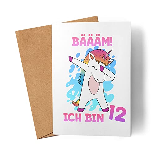 Kiddle-Design Einhorn Geburtstagskarte 12 Jahre Mädchen Karte zum 12. Geburtstag mit Einhorn-Motiv Faltkarte von Kartentraumland