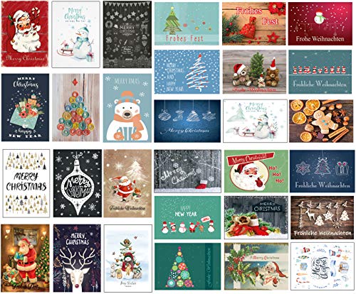Weihnachtspostkarten Set Weihnachtskarten Weihnachten Karten Postkarten 30 50 100 Stück Kunst Vintage Nostalgie Weihnachtskarte (Weihnachten, 30) von Kartenuniversum