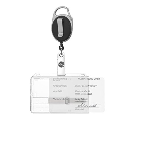 10 x Karteo® Ausweishülle für 1 Karte mit Ausweisjojo schwarz Jojo mit Karabinerhaken und Clip Kartenhalter mit 1 Schieber Ausweishalter Hartplastik horizontal für Ausweise Dienstausweise von Karteo