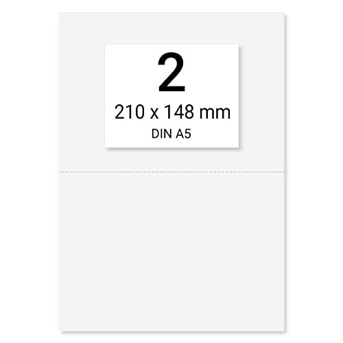 10 x Karteo® Einlegepapier | Einstecketiketten | Einleger 160g/m² | weiß hochwertiges perforiertes Papier 210 x 148 mm (DIN A5) auf 5 Stk. DIN A4 Bogen zum Selbstbedrucken von Karteo