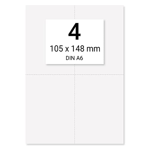 200 x Karteo® Einsteckkarten | Einsteckschild | Einleger 160g/m² | weiß hochwertiges perforiertes Papier 148 x 105 mm (DIN A6) auf 50 Stk. DIN A4 Bögen zum Selbstbedrucken beidseitig von Karteo