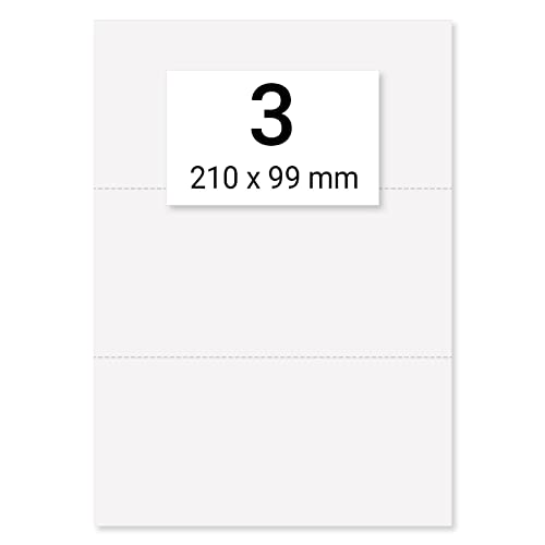 3 x Karteo® Einlegepapier | Einstecketiketten | Einleger 160g/m² | weiß hochwertiges perforiertes Papier 210 x 99 mm auf einem DIN A4 Bogen zum Selbstbedrucken von Karteo