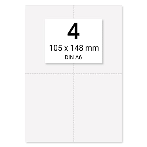 4 x Karteo® Einsteckkarten | Einsteckschild | Einleger 160g/m² | weiß hochwertiges perforiertes Papier 148 x 105 mm (DIN A6) auf einem. DIN A4 Bogen zum Selbstbedrucken beidseitig von Karteo