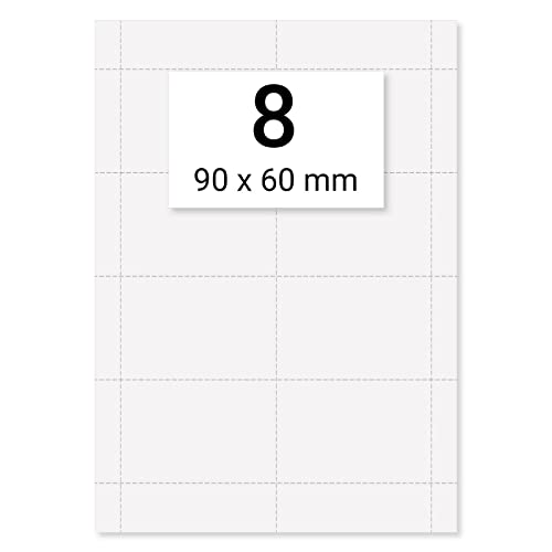 40 x Karteo® Einlegepapier | Einstecketiketten | Einleger 160g/m² | weiß hochwertiges perforiertes Papier 60 x 90 mm auf 5 Stk. DIN A4 Bogen zum Selbstbedrucken von Karteo