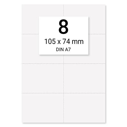 400 x Karteo® Einsteckkarte | Papiereinlagen | Einleger 160g/m² | weiß hochwertiges perforiertes Papier 105 x 74mm (DIN A7) auf 50 Stk. DIN A4 Bögen zum Selbstbedrucken beidseitig von Karteo