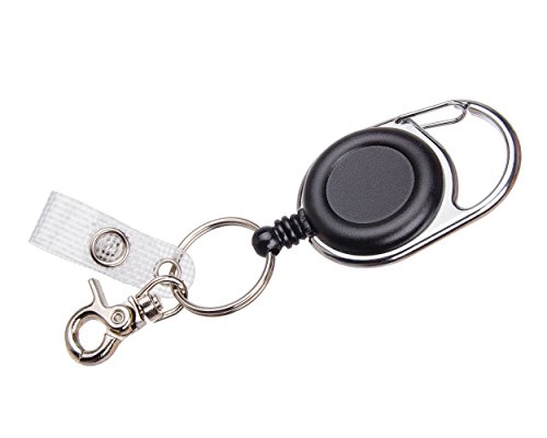 Ausweishalter Jojo Schlüsselanhänger ausziehbar schwarz mit Gürtelclip und Karabinerhaken | Ausweisjojo mit extra starker Feder und reißfester Nylonschnur von Karteo