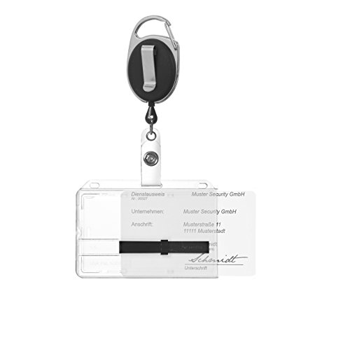 Karteo® Ausweishülle für 1 Karte mit Ausweisjojo schwarz Jojo mit Karabinerhaken und Clip Kartenhalter mit 1 Schieber schwarz Ausweishalter Hartplastik horizontal für Ausweise Dienstausweise von Karteo