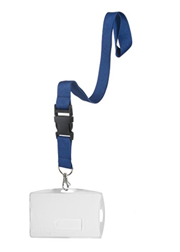 Karteo® Ausweishülle mit Schlüsselband blau | Kartenhalter aus Hartplastik | Lanyard Karabiner | für Ausweise Messen Dienstausweise Gesundheitskarten von Karteo